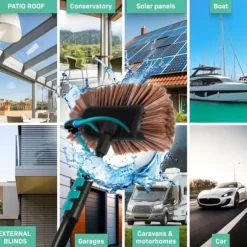 VONROC Teleskopisk tvättborste – 6.50m | Inkl. multifunktionsborste, 2-i-1 fönsterrengörare, slang och tvåldispenser