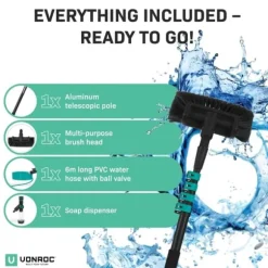 VONROC Teleskopisk tvättborste – 4,60m | Inkl. Multifunktionsborste, slang och tvåldispenser