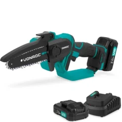 VONROC 20V Mini Motorsåg – Kompakt, Lätt och Kraftfull, 127 mm Kapacitet, 2x 2,0Ah Batterier