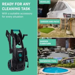 VONROC 2500W Högtryckstvätt med 195 Bar Induktionsmotor och 8m Slang – Inkl. Terrassrengörare och Turbolans