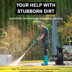 VONROC 2500W Högtryckstvätt med 195 Bar Induktionsmotor och 8m Slang – Inkl. Terrassrengörare och Turbolans