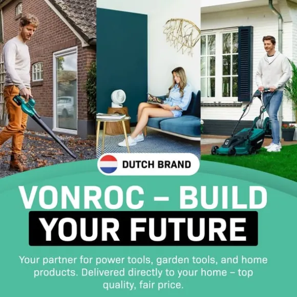 VONROC 2500W Högtryckstvätt med 195 Bar Induktionsmotor och 8m Slang – Inkl. Terrassrengörare och Turbolans