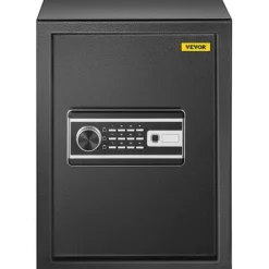 Värdeskåp, 60L brandsäkert kassaskåp med fingeravtryckslås och digital knappsats, 35x30x47 cm, svart, stål