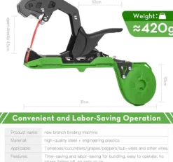 Växtbindningsmaskin, lätt ABS-plast, 420g, inkluderar 10 tejprullar, ergonomisk design, kapacitet 10 000 häftklamrar