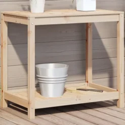 Växtbord med hylla - Planteringsbord i massiv furu | Storlek: 82,5x50x75 cm | Färg: Natur