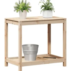 Växtbord med hylla - Planteringsbord i massiv furu | Storlek: 82,5x50x75 cm | Färg: Natur