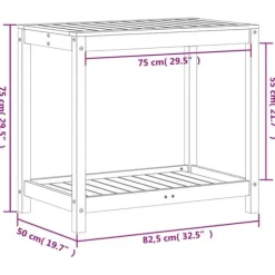 Växtbord med hylla - Planteringsbord i massiv furu | Storlek: 82,5x50x75 cm | Färg: Natur