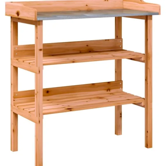 Växtbord med hylla brun 78x38x82,5 cm massivt granträ