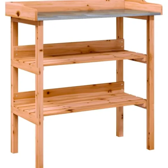 Växtbord med hylla brun 78x38x82,5 cm massivt granträ