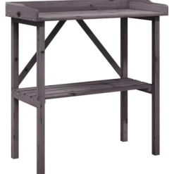 Växtbord med hylla grå 78x38x82,5 cm massivt granträ