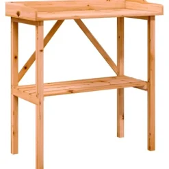 Växtbord med hylla i massivt granträ - Perfekt för trädgård och uteplats | Färg: Brun | Storlek: 78x38x82,5 cm