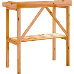 Växtbord med hylla i massivt granträ - Perfekt för trädgård och uteplats | Färg: Brun | Storlek: 78x38x82,5 cm