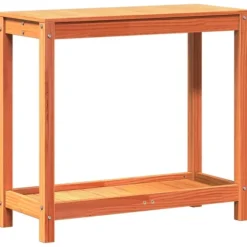 Växtbord med hylla vaxad brun 82,5x35x75 cm massiv furu