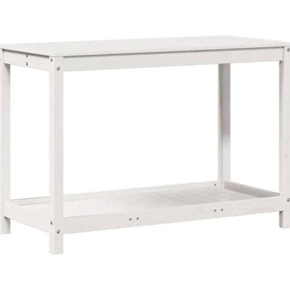 Växtbord med hylla vit 108x50x75 cm massivt furu