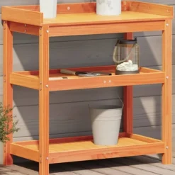 Växtbord med hyllor brun 82,5x45x86,5 cm massiv furu