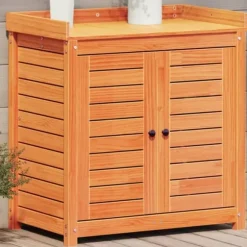 Växtbord med hyllor i massiv furu - Planteringsbord för trädgård | Färg: Brun | Storlek: 82,5x50x86,5 cm