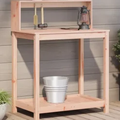 Växtbord med hyllor i massivt douglasträ - Planteringsbord | Storlek: 82,5x50x109,5 cm | Färg: Natur