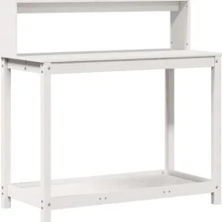 Växtbord med hyllor i massiv furu - Planteringsbord | Färg: Vit | Storlek: 108x50x109,5 cm