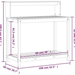 Växtbord med hyllor i massiv furu - Planteringsbord | Färg: Vit | Storlek: 108x50x109,5 cm