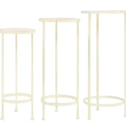 Växtbord set 3 st vintage stil metall antikvit