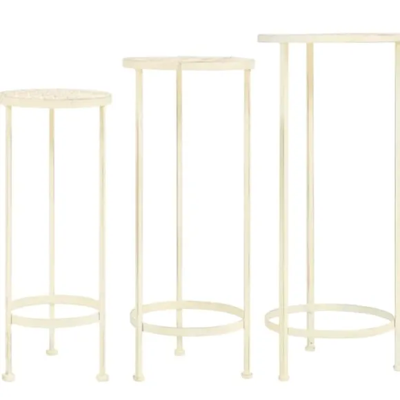 Växtbord set 3 st vintage stil metall antikvit