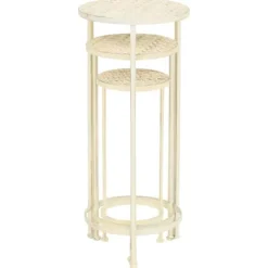 Växtbord set 3 st vintage stil metall antikvit