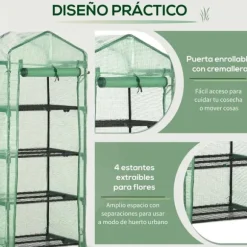 Växthus för trädgården - Hyllväxthus - 4 hyllplan - PE-överdrag - Vattentätt - För odling - Grön