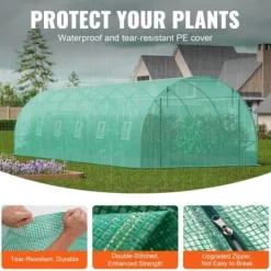 Växthus, Gångtunnel, 890x295x198 cm, Grön, Stålram