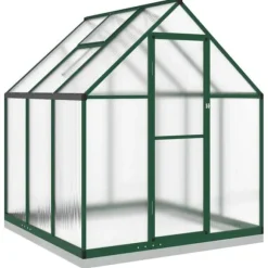 Växthus i aluminium med grön ram – Väderbeständig och UV-skyddad | Storlek: 169x169x202 cm