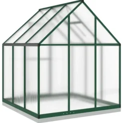 Växthus i aluminium med grön ram – Väderbeständig och UV-skyddad | Storlek: 169x169x202 cm
