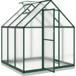 Växthus i aluminium med grön ram – Väderbeständig och UV-skyddad | Storlek: 169x169x202 cm