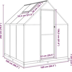 Växthus i aluminium med grön ram – Väderbeständig och UV-skyddad | Storlek: 169x169x202 cm