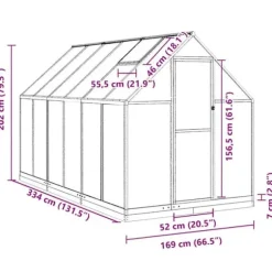 Växthus i aluminium med UV-skydd | 334x169x202 cm | Färg: Silver