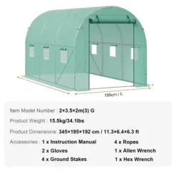 Växthus, kraftig ram, effektiv ventilation,12x7x7 ft
