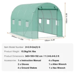 Växthus, kraftig ram, effektiv ventilation,12x7x7 ft