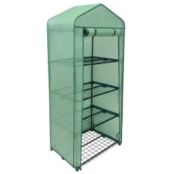 Växthus med 4 Hyllplan & PE-Överdrag med Dragkedja | Gratis planteringsspade