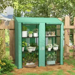 Växthus med 3 hyllplan - Trädgårdsväxthus - Vattentätt - 143×46×141/151 cm - Grön