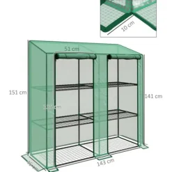 Växthus med 3 hyllplan - Trädgårdsväxthus - Vattentätt - 143×46×141/151 cm - Grön