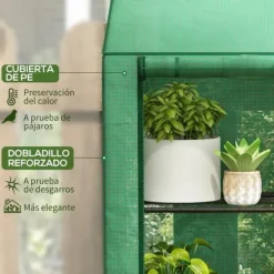 Växthus med 3 hyllplan - Trädgårdsväxthus - Vattentätt - 143×46×141/151 cm - Grön