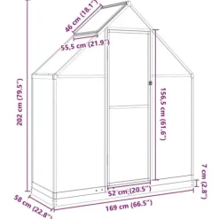 Växthus med grön aluminiumram - Robust och väderbeständig | Storlek: 169x58x202 cm