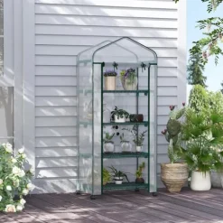 Växthus med hjul - Trädgårdsväxthus - Metallram - 4 Hyllplan - Vattentät - 3,05 x 3,05 m - Vit