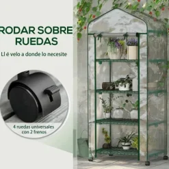 Växthus med hjul - Trädgårdsväxthus - Metallram - 4 Hyllplan - Vattentät - 3,05 x 3,05 m - Vit