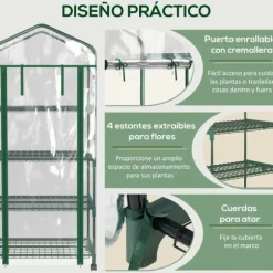 Växthus med hjul - Trädgårdsväxthus - Metallram - 4 Hyllplan - Vattentät - 3,05 x 3,05 m - Vit