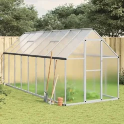 Växthus med ram silver 445x169x195 cm aluminium