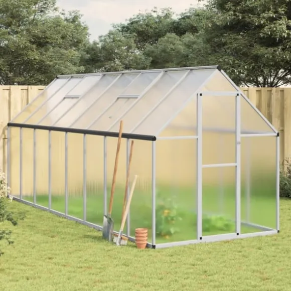 Växthus med ram silver 445x169x195 cm aluminium