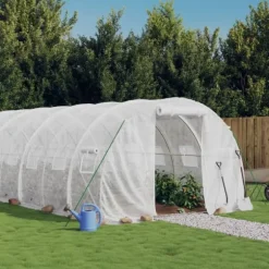 Växthus med stålram vit 30 m² 10x3x2 m