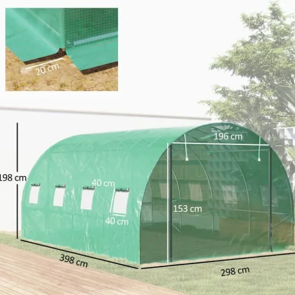 Växthus Tunnel, 398x298x198 cm, Grön