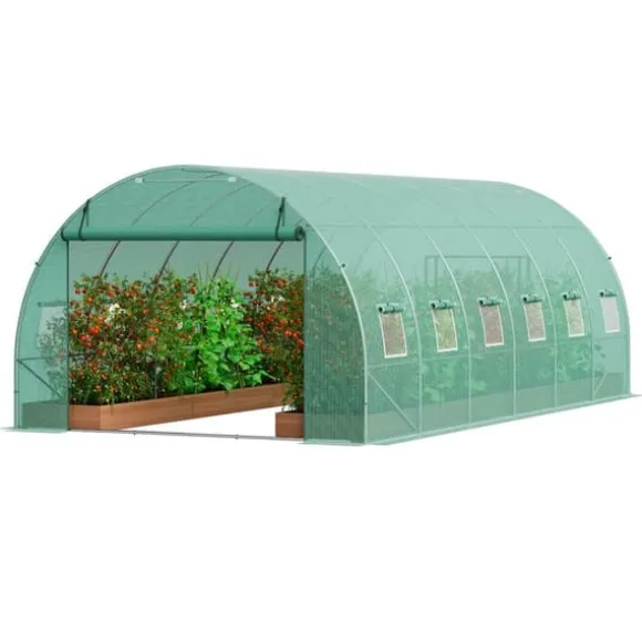 Växthus Walk-in Tunnel 19,36x9,68x6,5 fot, Galvaniserad Ram, PE-Överdrag, Grön, Hållbar och Rymlig