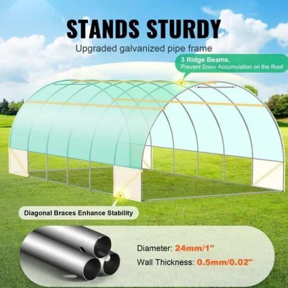 Växthus Walk-in Tunnel 19,36x9,68x6,5 fot, Galvaniserad Ram, PE-Överdrag, Grön, Hållbar och Rymlig
