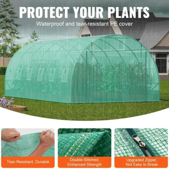 Växthus Walk-in Tunnel 19,36x9,68x6,5 fot, Galvaniserad Ram, PE-Överdrag, Grön, Hållbar och Rymlig